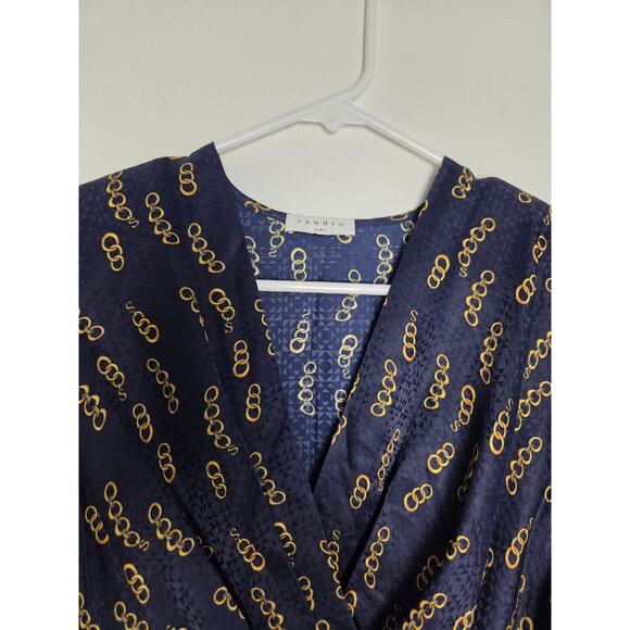 Sandro Milly Silk Dress Small EU 38 Navy Blue - Picture 4 of 16